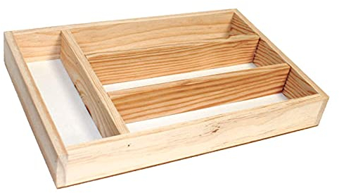 Cubertero de madera de 32 x 22 cm y 4 compartimentos individuales. Separador de madera para cubiertos con varios compartimentos. Estructura de madera para colocar cubiertos.