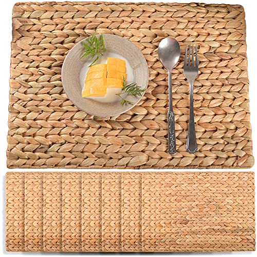 Rechteckige Platzsets für Esstisch, Wasserhyazinthen-Weiden-Platzsets, Platzsets für rechteckigen Tisch, gewebte Platzsets, Seegras-Tischsets, Tischsets 43,2 x 30,5 cm, 8er-Set