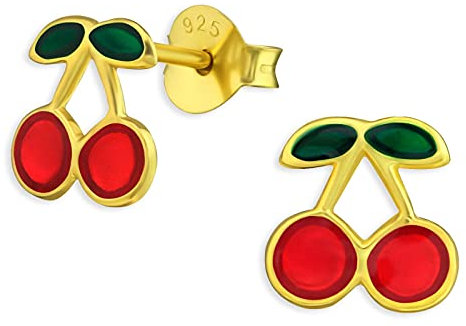 Monkimau Kinderohrringe Kirschen Ohrstecker aus 925 Sterling Silber Gold plattiert