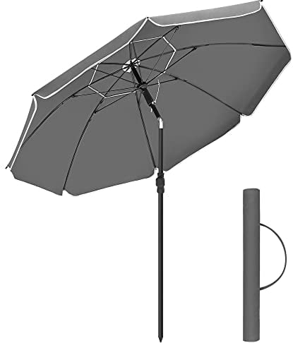SONGMICS Sonnenschirm 160 cm, Sonnenschutz, UPF 50+, Strandschirm, beidseitig um 30° knickbar, höhenverstellbar, mit Tragetasche, für Balkon, Garten, Terrasse, Strand, ohne Ständer, grau GPU060G01