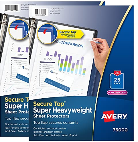 Avery Diamond Clear Secure Top Sheet Protectors, Super Heavyweight, 2er-Pack, 50 Seiten Protektoren (86009)