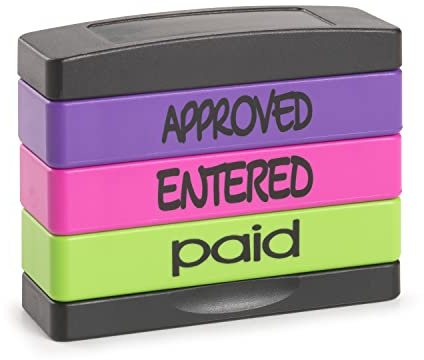 Stakz Pre-Inked Message Stamp – Approved, Entered, Paid – 5/8” x 1-13/16”