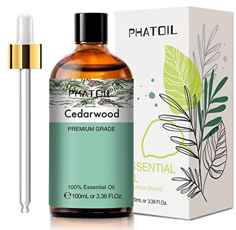 PHATOIL Huile Essentielle Bois de Cèdre 100 ml, Huile Essentielle Pure Naturelle, Huile de Cèdre pour Diffuseur Aromathérapie, DIY Bougies