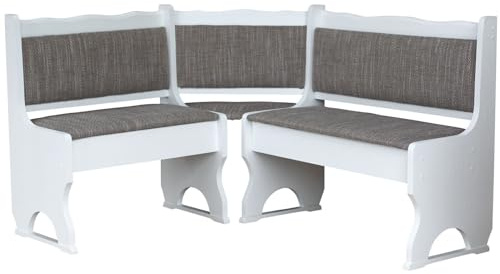 k koma Polster Eckbank Kiefer Holz, Weiß Farbe mit Polsterung MASSIVHOLZ - NEU BEIGE (140 x 180)