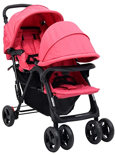Yumeng Geschwisterwagen, Zwillingskinderwagen, Double Stroller, Geschwisterbuggy, Doppelkinderwagen, Rot Stahl