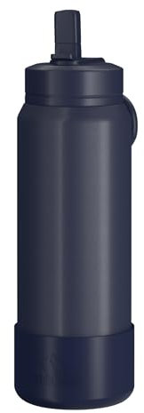 Hydrapeak Isolierte Wasserflasche mit Strohhalmdeckel, farblich passende Kappe und Gummistiefel, vakuumisolierte Wasserflaschen aus Edelstahl, hält Getränke für 24 Stunden kalt (marineblau)