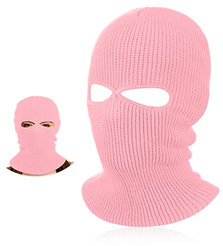 BBTO Gestrickte Skimaske Winter Sturmmaske Ski Sturmhaube mit 2 Löchern Ski Gesichtsabdeckung für Draußen Outdoorsports Radfahren Snowboarden für Radfahren Motorradfahren (Rosa, Klassischer Stil)