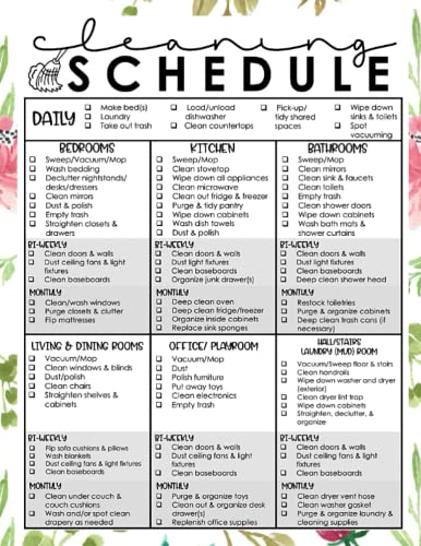 Cleaning Schedule: Daily, Biweekly, and Monthly Cleaning Schedule and Checklist for adults, Spring Cleaning Checklist