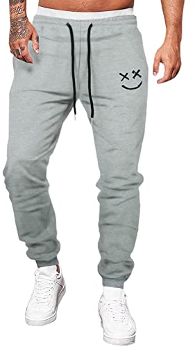 Meilicloth Jogginghose Herren Männer Freizeithose Baumwolle Lang mit Kordelzug-Aufdruck Sweatpants Herren mit Taschen Regular Fit A Grau L