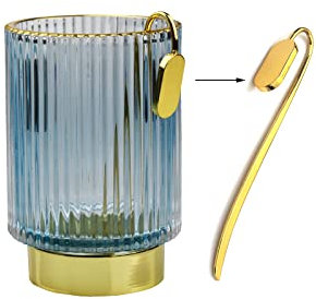 yufocusqc Thick Glass Pen Pot Cute Decorative Pencil Holder Cup for Desk Makeup Brush Holder for Home Office (Blue)