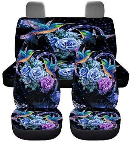 chaqlin Set di 4 coprisedili per auto con colibrì rosa, accessori per interni auto, set completo di coprisedili anteriori e posteriori universali per auto, idea regalo per donne, grazioso sedile per
