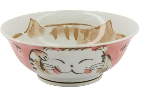Tokio Japan Design Katzen Schalen Kawaii Cat Tayo Schüssel Black Green Blue & Pink | Nippon Porzellan Ramen Reis Nudel Suppen Dessert Bowl | süße Katzenschälchen (Fuku Cat Red 20x8cm 1000ml)