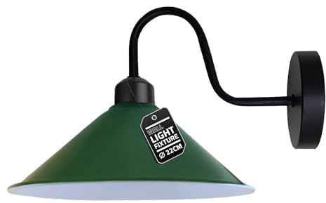 LEDSone Vintage-Wandleuchte, Vintage-Wandlampe, E27-Sockel, Schraubsockel, industrielle Wandmontage, Schwanenhals, kegelförmiger Schirm, Wandleuchte [Energieklasse A] (Black) (Grün)