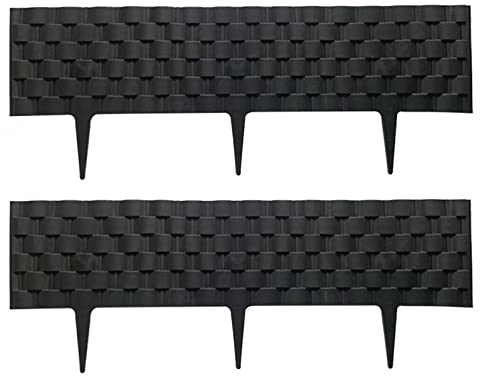 Garteneinfassung, Garten-Landschafts-Einfassungen für Blumenbeet, schwarzer Steineffekt, Kunststoff-Raseneinfassung, Garten-Palisade in Rattan-Optik (21 x 60 cm), 2 Stück