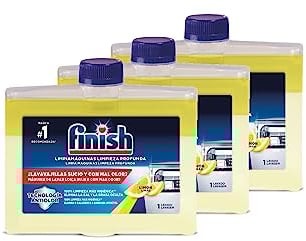 Finish Limpiamáquinas - Limpieza higiénica para el lavavajillas contra el mal olor, la cal y la grasa, líquido, aroma Limón, Pack de 3 unidades de 250ml