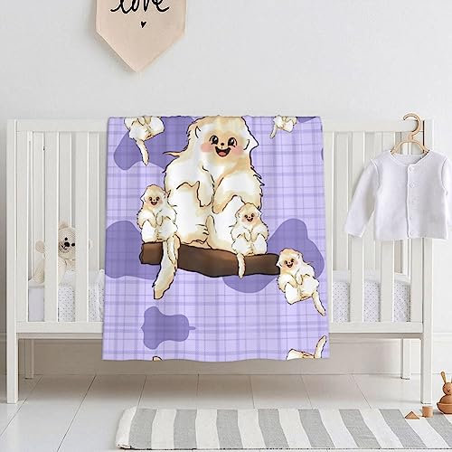 Niedliche Babydecken mit goldenem Affen, Flanell und Velours, leicht, warm, atmungsaktiv, keine schädlichen Substanzen, weiche Haptik, geeignet für Babys