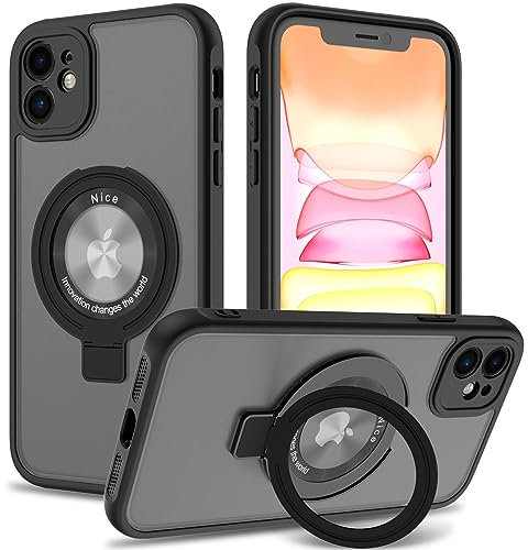 POOPHUNS Cover per iPhone 11 con Magnetica, Custodia compatibile con MagSafe Supporto ad Anello, Protezione Antiurto di Livello Militare, Anti-impronta Graffi Case - Nero