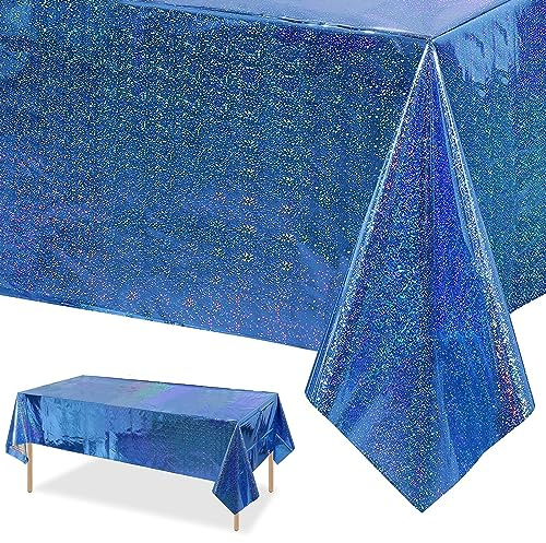Xinfin Blau Unterwasserwelt Party Tischdecke, Glitzer Einweg Geburtstag Tischdecke, 137x274cm Rechteck Wasserdicht Tischtuch für Meerjungfrau Geburtstag Party Deko (Blau, 1PCS)