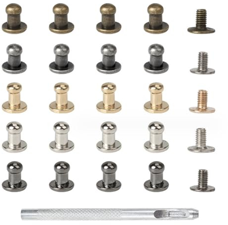 CLKE 100 Pcs Rivets pour Cuir en Métal, Rivet à Visser,Bouton de Col à Vis,Avec Pince Perforatrice,Outils de Fixation et Réparation du Cuir,des Vêtements et de Sac à Main (5MM,5 Couleurs)