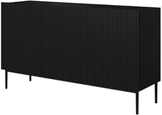 bogart Kommode Nicole 150 cm Sideboard Schrank 3 türiger Wohnzimmerschrank Highboard Schwarz Metallfüße