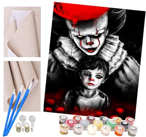 ToeTs Peinture par numéros Peindre par Nombre avec des 4 brosses Kits à Peinte Cadeau de Peinture à l'huile pour Adultes Enfants Halloween, homme squelette, clown effrayant, et, bébé 40x50cm