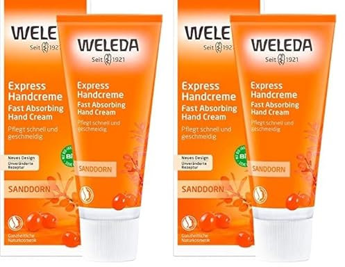 WELEDA Bio Express Handcreme Sanddorn - Naturkosmetik Handpflege Creme für trockene Hände. Nachhaltige Feuchtigkeitscreme für Frauen & Männer mit Grapefruit, Mandarine & Sandelholz Duft (1x 50ml)