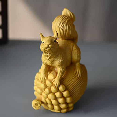Centerpieces Ornaments Home Tabletop Desk Decorations Figurine ,Boxwood Squirrel Home Furnishing Decoration Wood Carving Squirrel Send Seed Chinese Crafts Living Room Office Creative Decoration