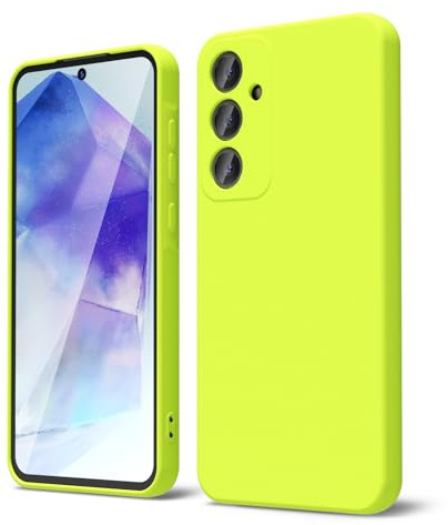 oakxco Coque Silicone pour Samsung Galaxy A55 5G, Étui Ultra Fine Souple Gel Caoutchouc Anti-Chocs Housse Toucher Soyeux, Slim Esthétique Protection Cover, Jaune Fluo