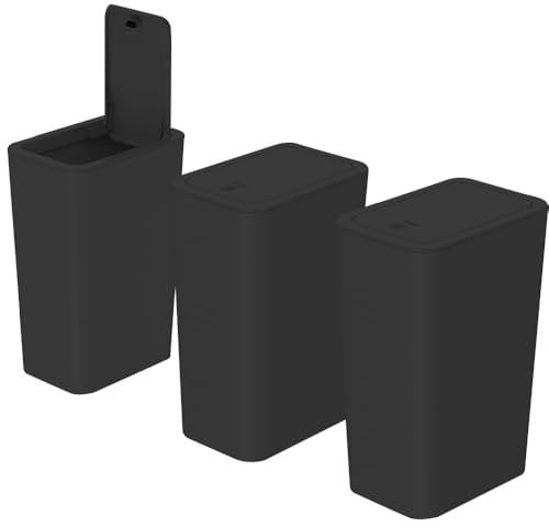Accmuzzy Set di 3 Bidoni della Spazzatura da 9 L per Bagno, Cestini Stretti con Coperchio, a Prova di Cane, Adatti per Camera da Letto, Ufficio, Soggiorno, Cucina e WC