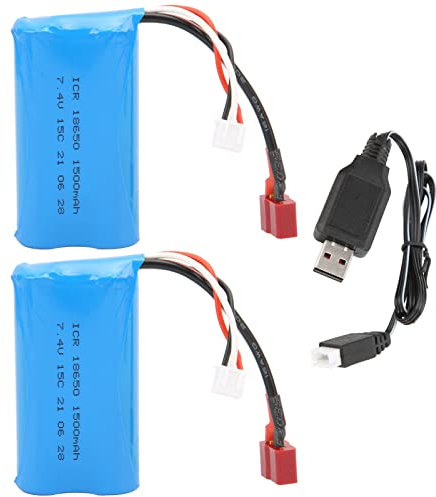 Batterie Lipo 7.4V 1500mAh 15C avec câble de Chargement, Batterie au Lithium Rechargeable pour Voiture et Bateau RC