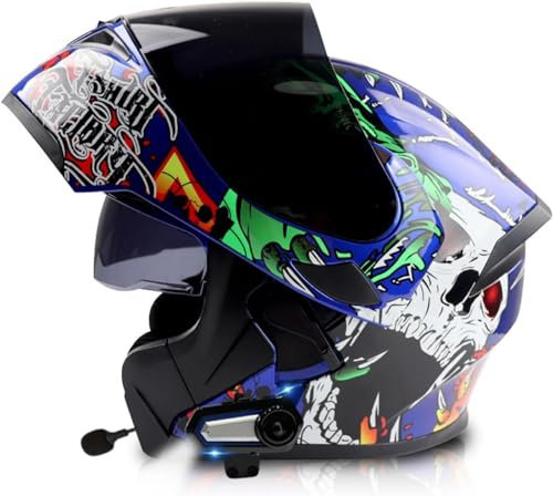 Klapphelm mit Bluetooth Motorradhelm mit doppeltem Antibeschlagvisier Klapphelm mit Sonnenblende vorbereitet Eingebautem Mikrofon für Automatische Reaktion Motorradhelm Klappbar ECE Zertifiziert