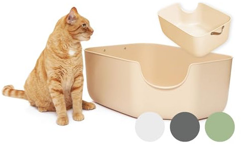 PiuPet® Katzentoilette XXL - Moderne Toilette für Katzen - Katzenklo groß mit hohen Wänden - großes Katzenklo - Offenes Katzenklo | Katzentoiletten | Katzen Klo | Katzenklo XXL (Beige)