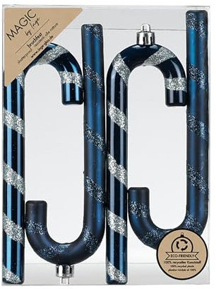 Inge-glas Christbaumschmuck Zuckerstangen 14cm Kunststoff 4er Set - bruchsicher & mit Glitzer - Christbaumkugeln für Weihnachtsbaum - Weihnachtsbaumkugeln & Weihnachtsbaumschmuck - Night Blue