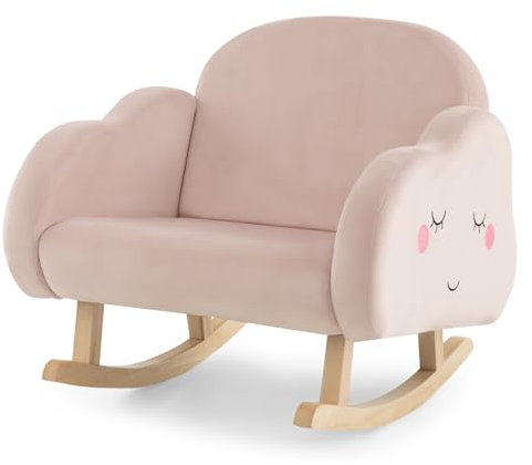 GOPLUS Kindersessel, Kindersofa Schaukelsessel aus Veloursstoff mit Rückenlehne & Massivholzbeinen, gepolsterter Kinderstuhl für Kinderzimmer Spielzimmer, für Kinder 3-5 Jahre (Rosa Wolken)