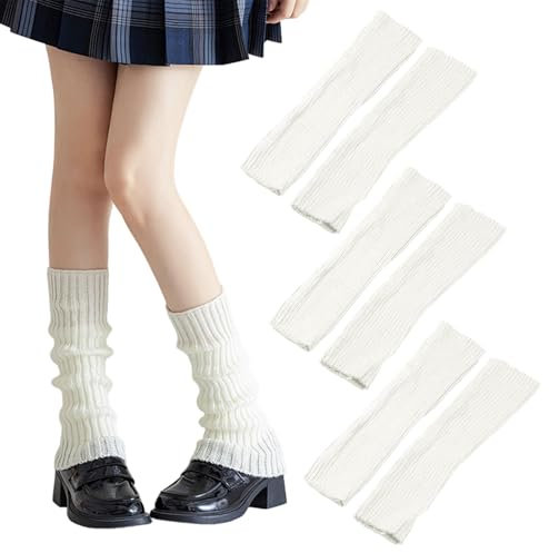 TUONYIS 3 Pairs Leg Warmers, Knitted Leg Warmers for Women Girls, Winter Knit Leg Warmers, Fashion Long Boot Cuff Knee Socks, 80s Warm Knee Leg Warmers, Crochet Legwarmers, for Ballet Skating (50cm)