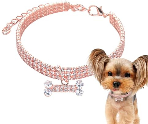 Qurygin Hundehalsband, ausgefallenes Hundehalsband,Halskette mit Knochenanhänger und Strasssteinen für Haustiere | Verstellbares 3-reihiges Strasshalsband für Haustiere, glitzernder