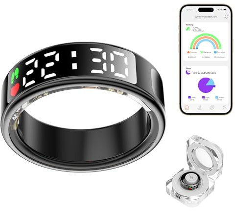 Smart Ring Gesundheitstracker mit LED-Anzeige, IP68 Wasserdichter Fitnessring, Bluetooth-Verbindung Gesundheitsring Kompatibel mit iOS/Android,