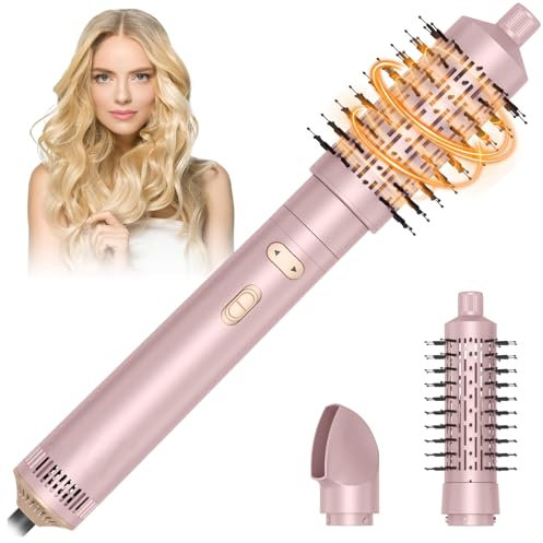 HyAdierTech Warmluftbürste Rotierend Set, 3 In 1 Airstyler Set mit Föhn,Warmluftbürste, Haartrockner Thermal Brush, Leistungsstarke Föhnbürste zum Trocknen, Glätten, Formen (rosa)
