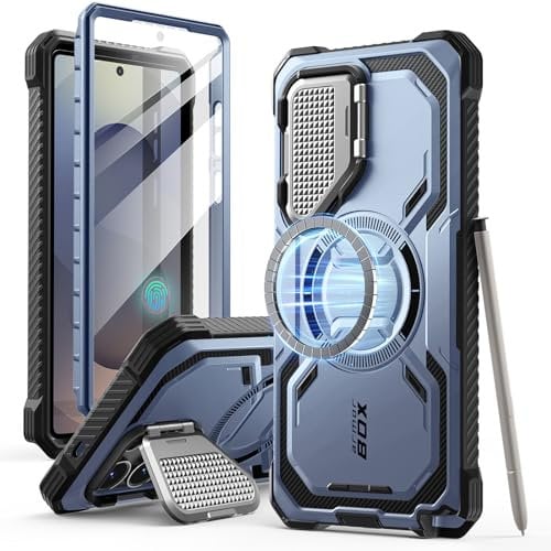 i-Blason Armorbox für Samsung Galaxy S25 Ultra Hülle Magsafe mit Kameraschutz Bumper Case 360 Grad Handyhülle Robust Schutzhülle mit Displayschutz und Ständer für Galaxy S25 Ultra 2025 (Blau)