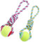 Gioco Corda con Palla Cane taglia PICCOLA o MEDIA, Forma Sferica, Resistente Intrecciata Anti Stress, Attività Motoria Esercizi Tirare, Cura Igiene Denti Gengive (33 Cm, MultiColor)
