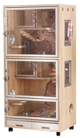 RTTZBOZ 3-stöckiger Hamsterkäfig mit Rädern, Kaninchenkäfig für Drinnen Und Draußen, Hamsterkäfig Holz, Laufstall für Kleintiere für Erwachsene Ratten, Kaninchen, Frettchen, Chinchillas