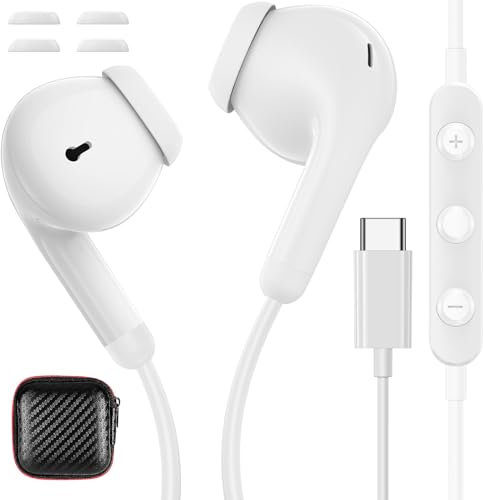 USB C Kopfhörer In Ear für Galaxy A56 A26 5G Samsung A55 A35 A54 A34 S24 S25,HiFi Stereo Ohrhörer mit Kabel Mikrofon Typ C Headset USB C Anschluss für iPhone 16 Pro 15 iPad Air Xiaomi 14T 15 Pixel 9 8
