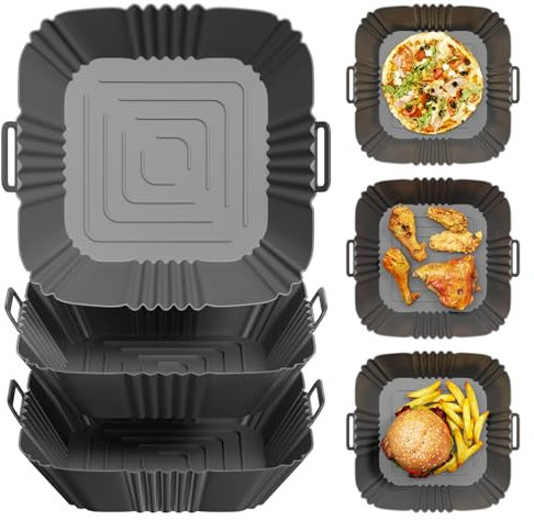 Riloventa 3Pcs Moule Silicone Air Fryer, Réutilisable Accessoires pour Friteuse à Air, Rectangle Panier Friteuse en Silicone, Anti-Adhésive Doublures de Pot pour Airfryer, Micro-Ondes, Moule à Gâteau