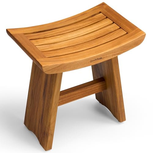 GREENTEAK Banc de douche en teck de qualité supérieure de 45,7 cm, tabouret de douche en teck imperméable, tabouret en bois pour salle de bain, chaise de douche en teck pour étagère de rangement