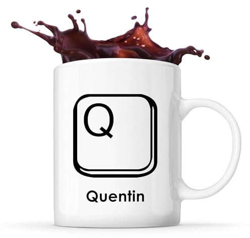 Planetee Tasse Quentin Lettre Clavier | Mug Céramique | Idée Cadeau Prénom Informaticien Geek Gamer Anniversaire Papa Collègue Départ Retraite Noël