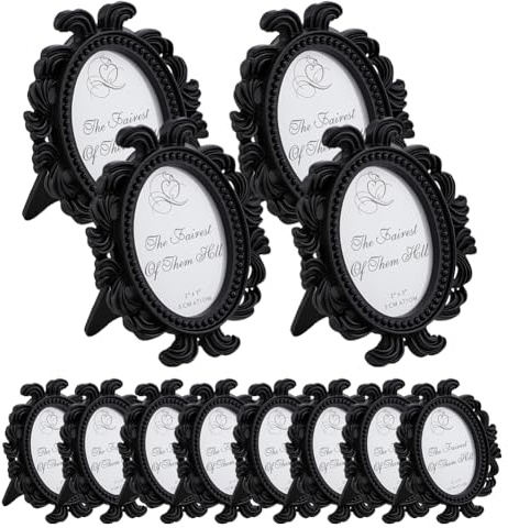 OLYCRAFT 12 st vintage oval fotoram svart mini bildramar 9,2 x 7,8 cm hartsbild antik fotoram barock bordsskiva ramar för hem konst galleri display dekorationer