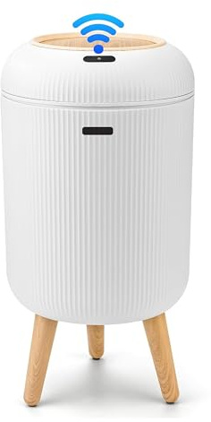 sapisecret Automatischer Mülleimer mit Sensor 12L - Elektrischer Mülleimer mit Deckel für Küche & Badezimmer - Wasserdicht/Geruchsdicht für Büro, Schlafzimmer, WC - Weißer Abfallbehälter Leise