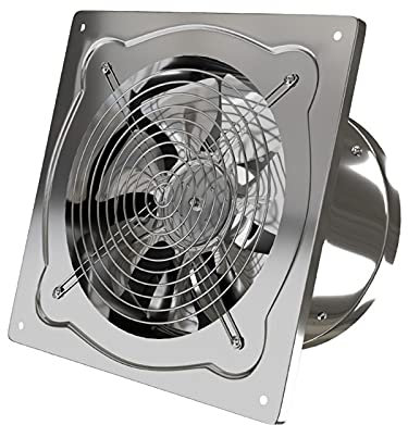 OWOHYG Ventilation Fans Stainless Steel Wall-mounted Ventilating Fan with Mesh Cover and Check Valve Kitchen Fume Exhaust Fan 7-blade Exhaust Fan, Silver,Strong Exhaust Exhaust (8 inch)