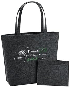 WriteFusion Nimm dir Zeit für Dinge, die dich glücklich machen – Inspirierender Spruch mit Pusteblume – Motivation & Achtsamkeit Nachhaltige Geschenk-Tasche Filz-Beutel Einkaufstasche Strandtasche
