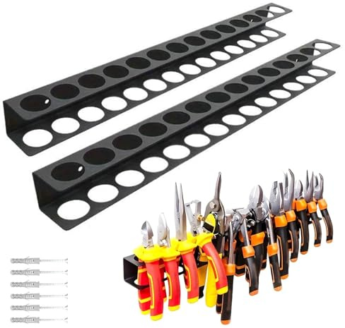 DSXVJHD 2pcs Wall Mount Tool Storage Rack, Wall Tool Organizer Rack, Heavy Duty Screwdriver Storage Shelf, 14 Sockets Metal Pliers Rack for Storage Spanner, Screwdriver, Pliers